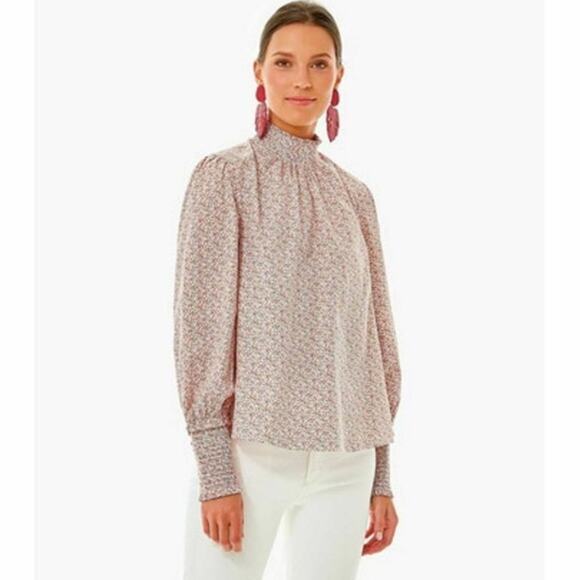 Pomander Place Floral Ditsy Print Mock Neck Modoc Blouse Pink Women's Size Large - Picture 1 of 4